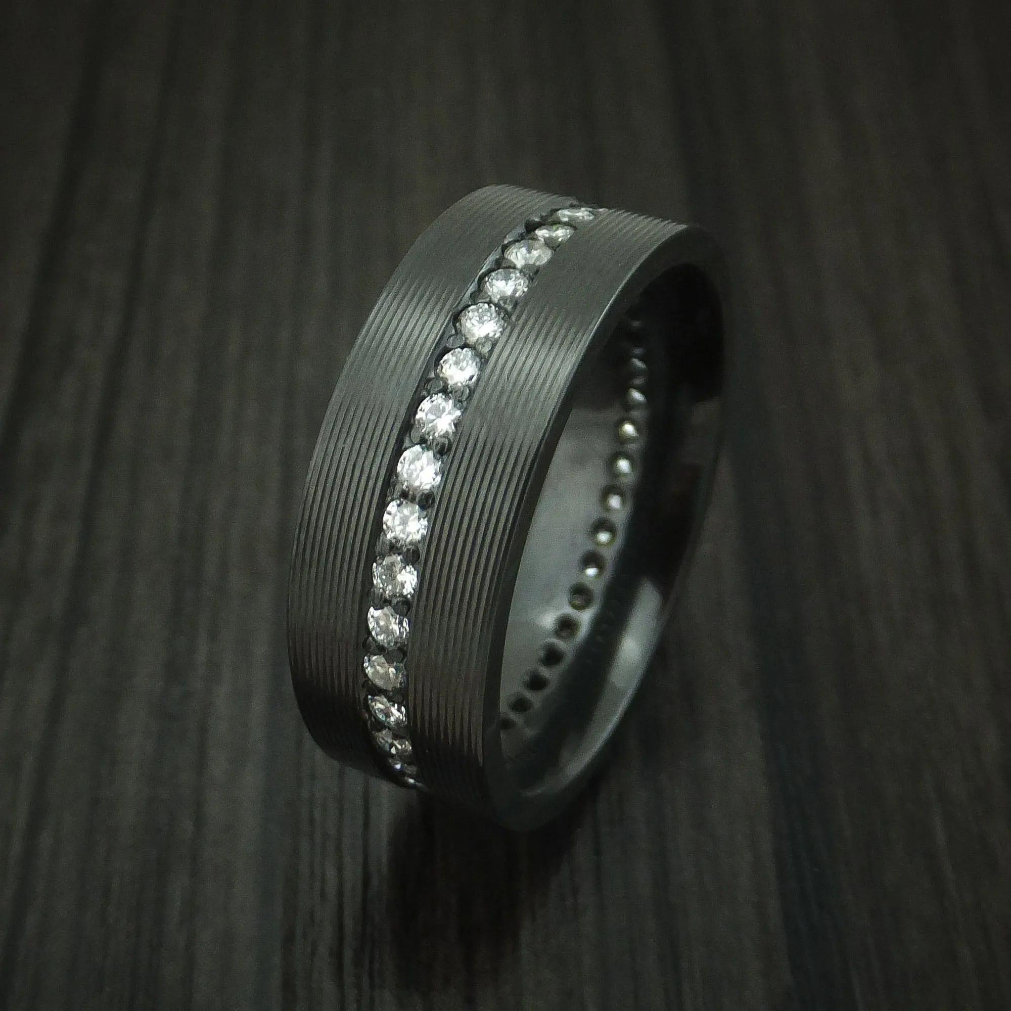 Black Zirconium And Lab Diamonds Eternity Men's Ring Custom Made Band