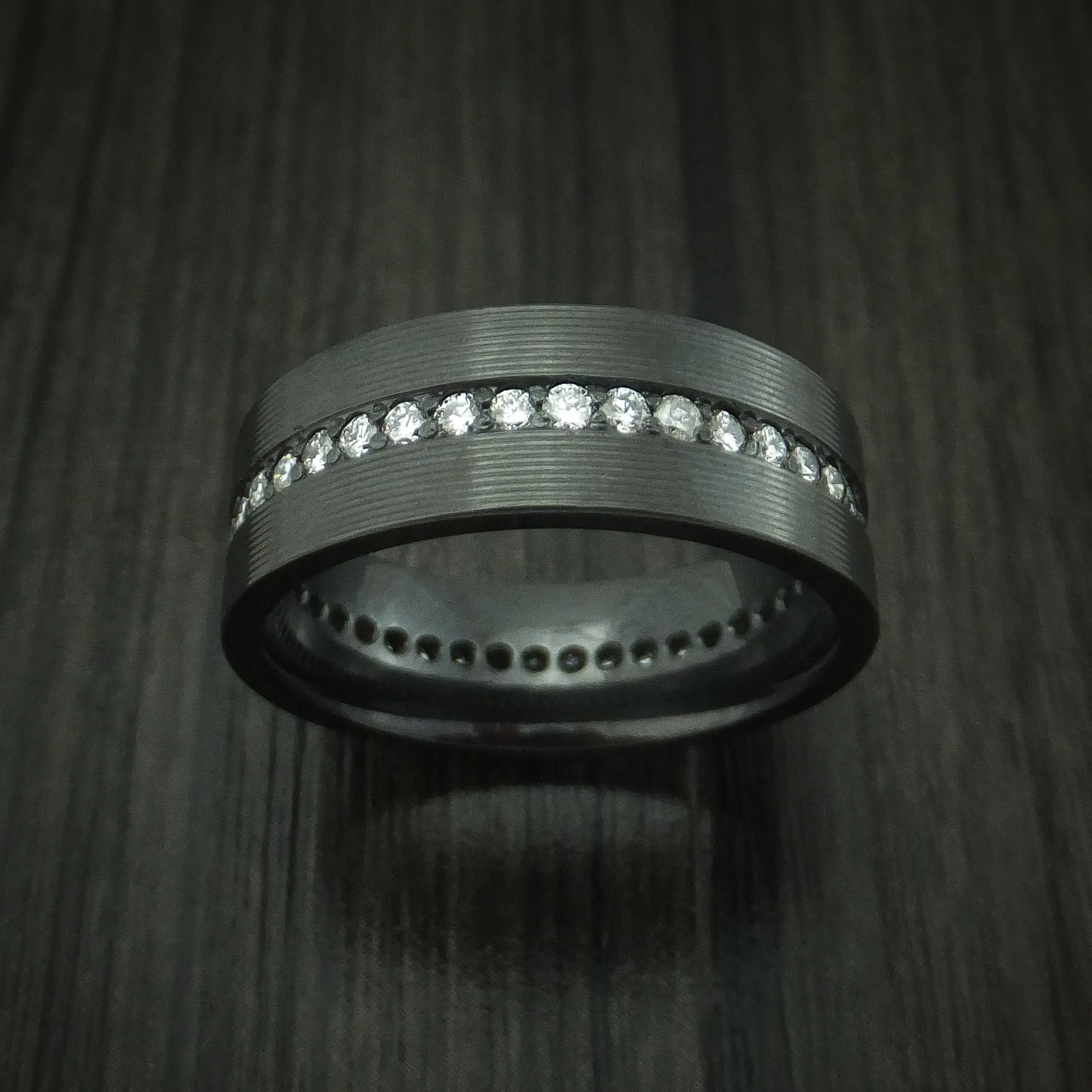 Black Zirconium And Lab Diamonds Eternity Men's Ring Custom Made Band