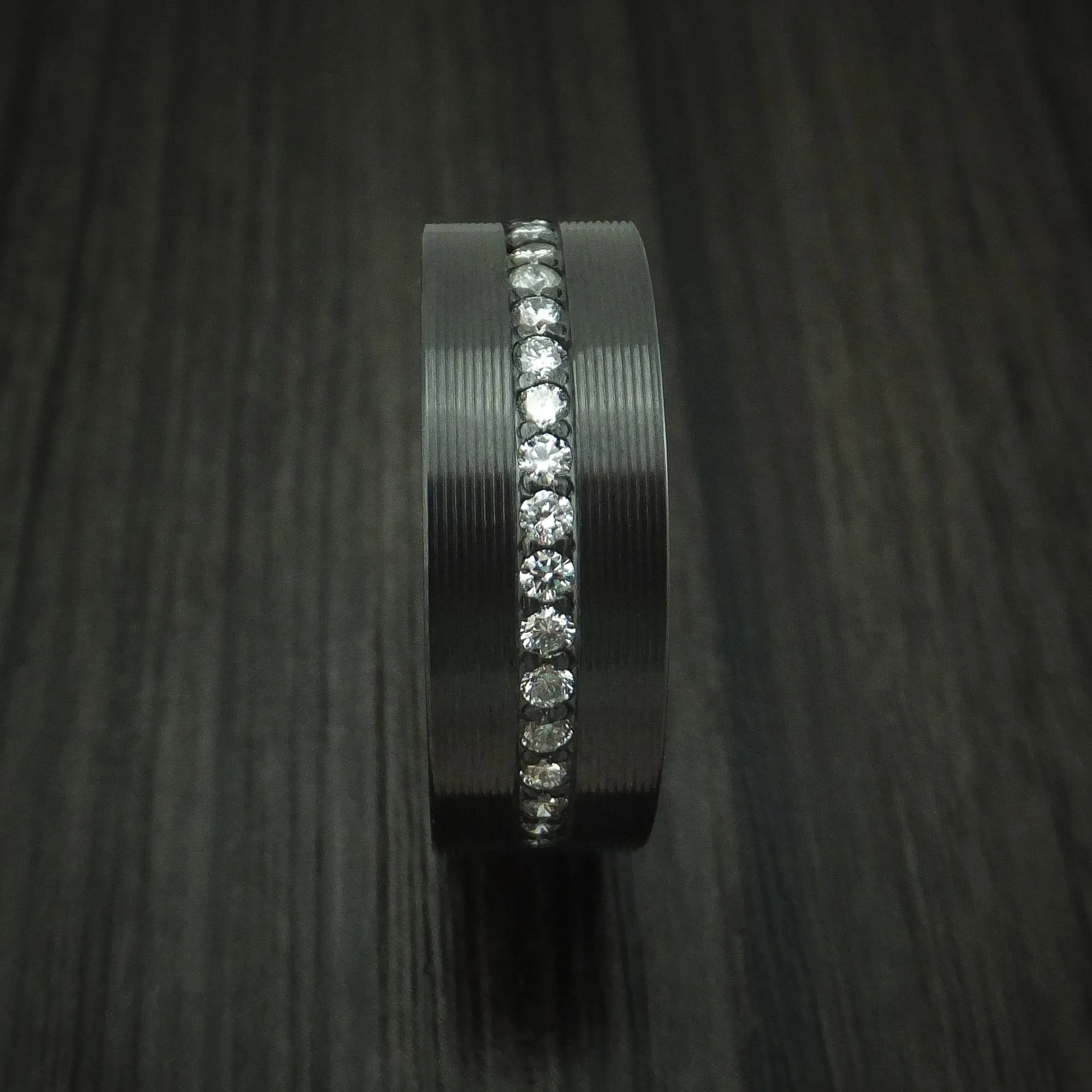 Black Zirconium And Lab Diamonds Eternity Men's Ring Custom Made Band