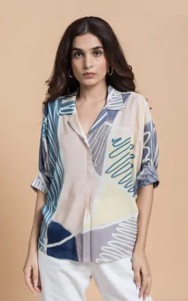 Blue & Yellow Abstract Printed Top