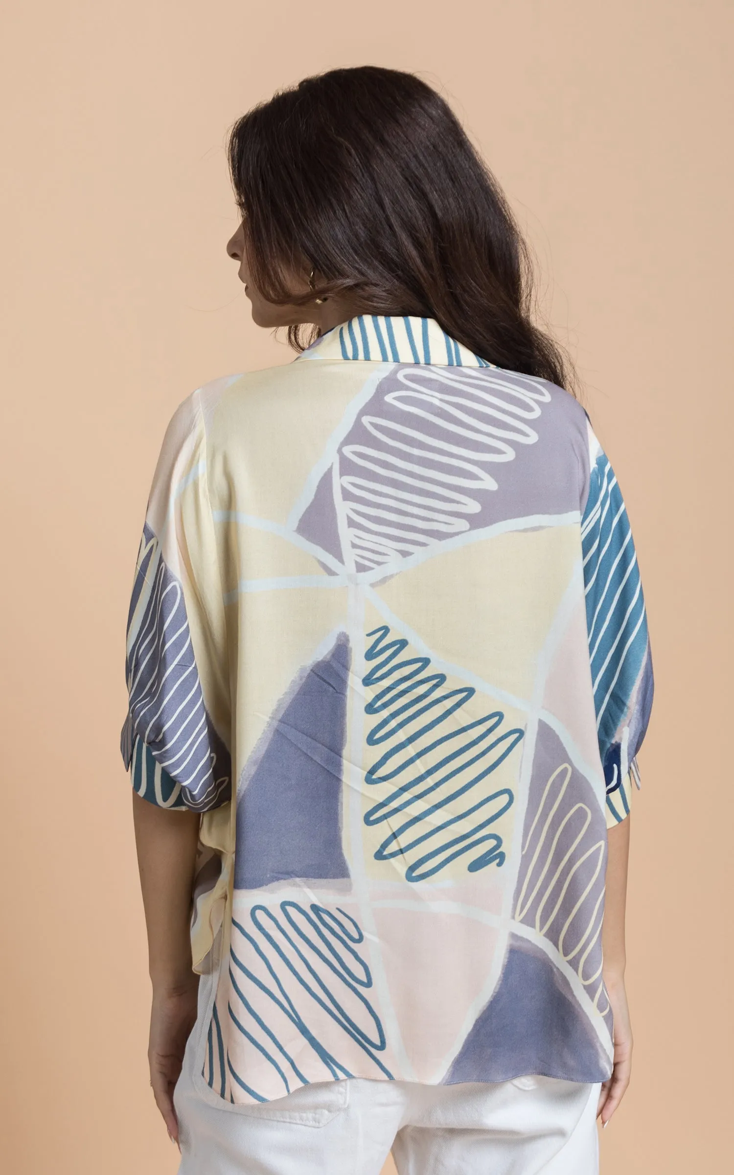 Blue & Yellow Abstract Printed Top