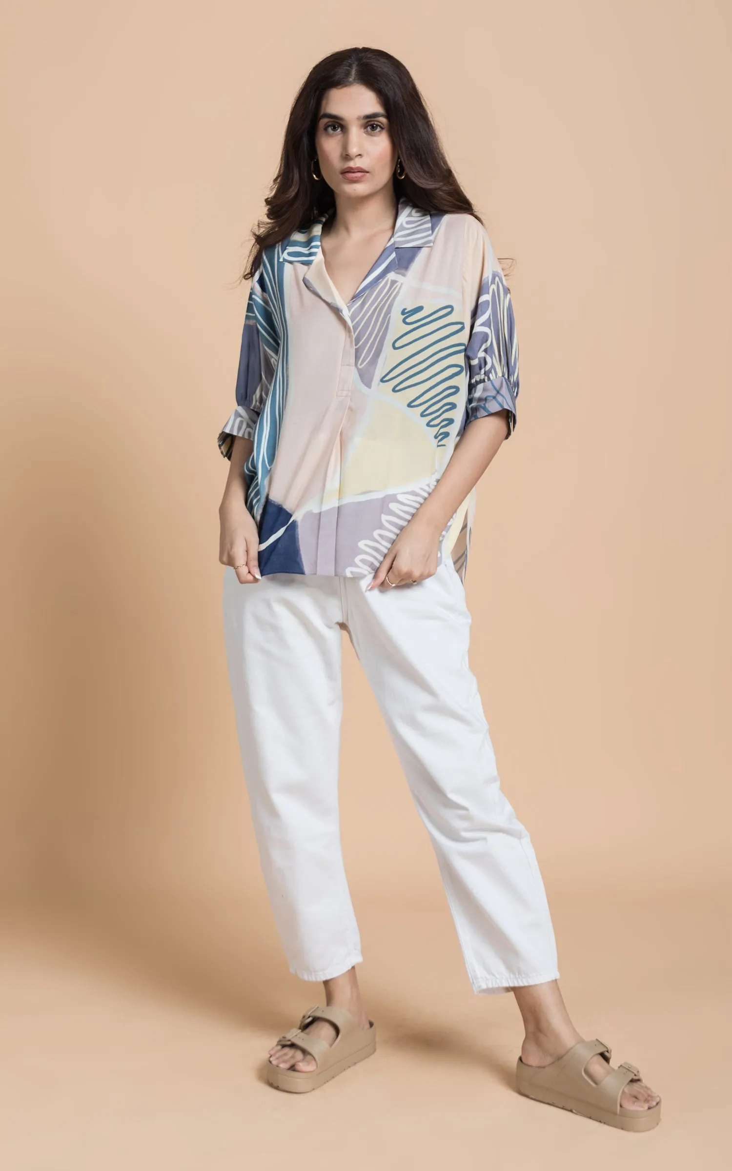 Blue & Yellow Abstract Printed Top