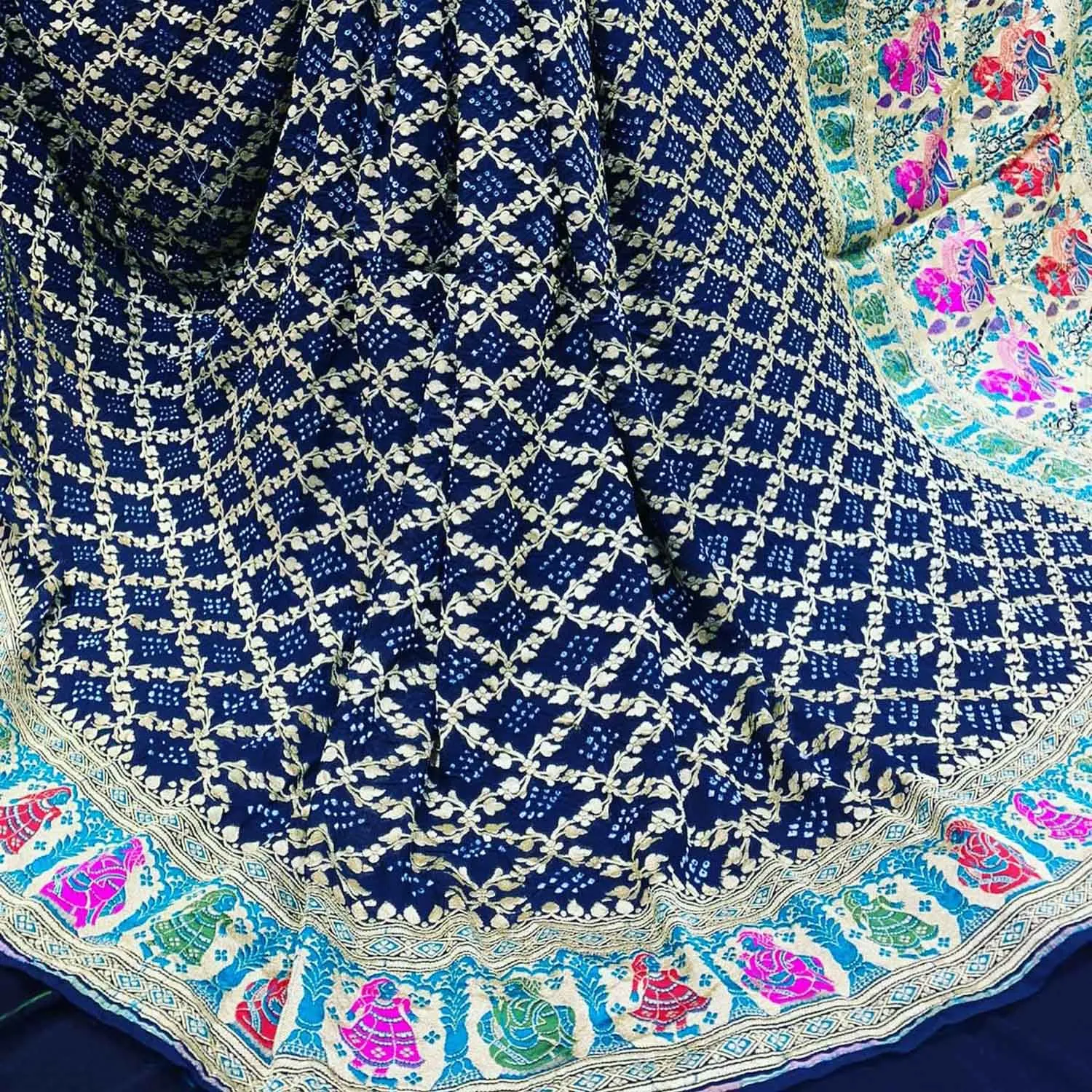 Blue Banarasi Bandhani Pure Georgette Meenakari Saree