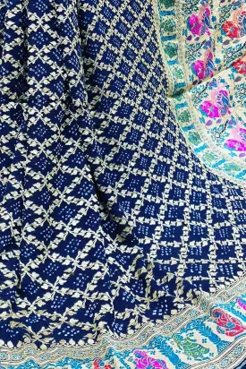 Blue Banarasi Bandhani Pure Georgette Meenakari Saree