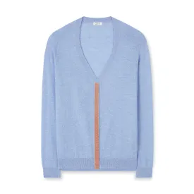 Blue Merino Cardigan With Trims