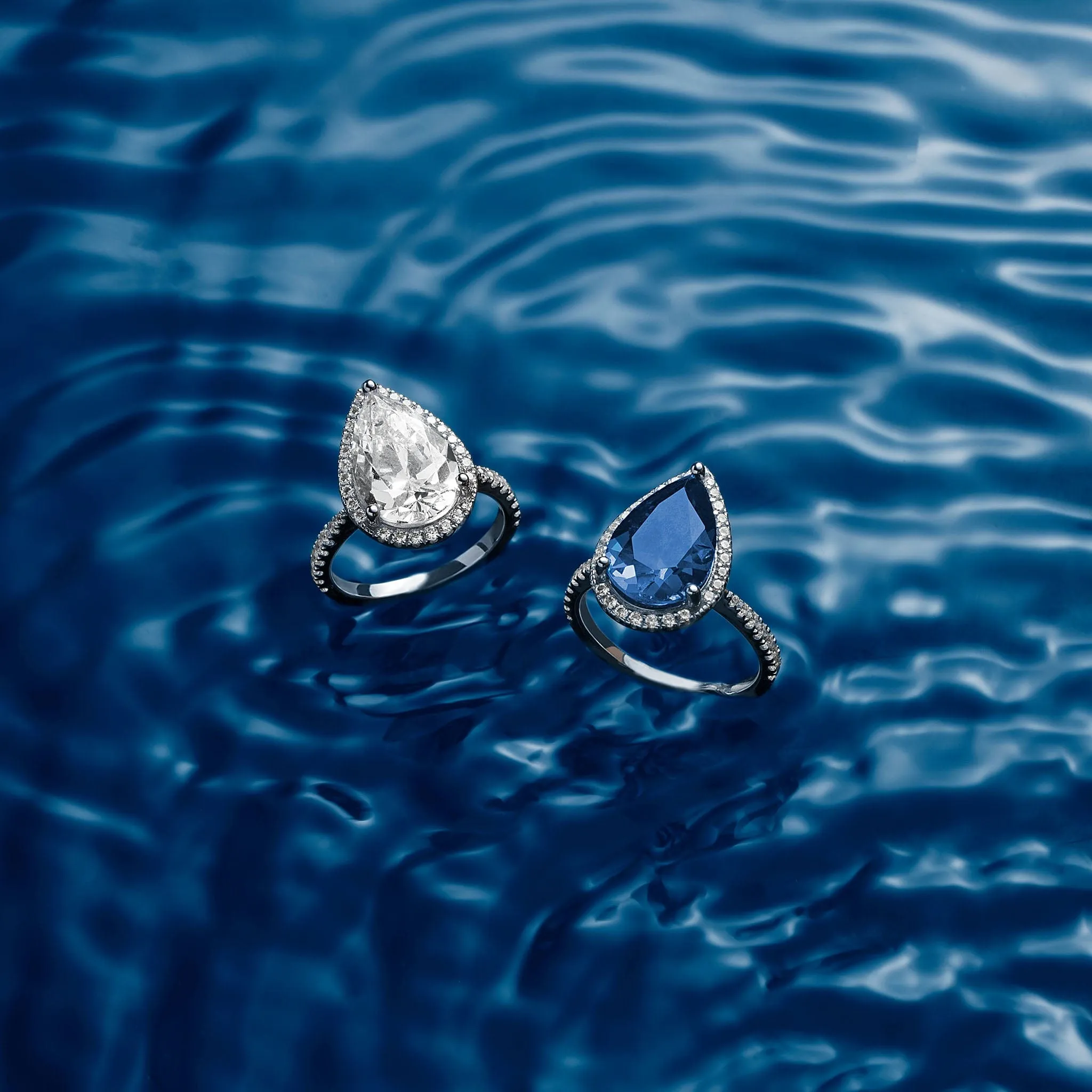 Blue Pear Pavé Ring