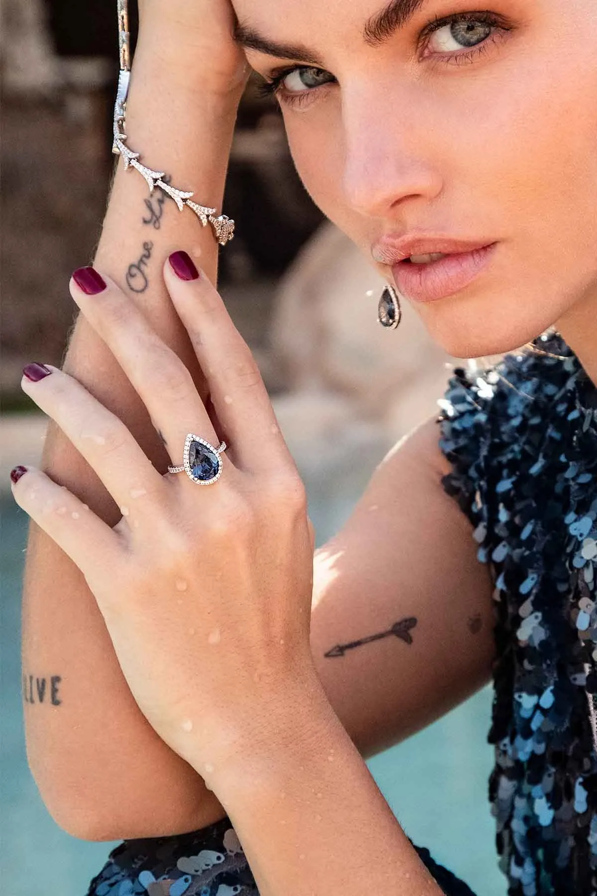 Blue Pear Pavé Ring
