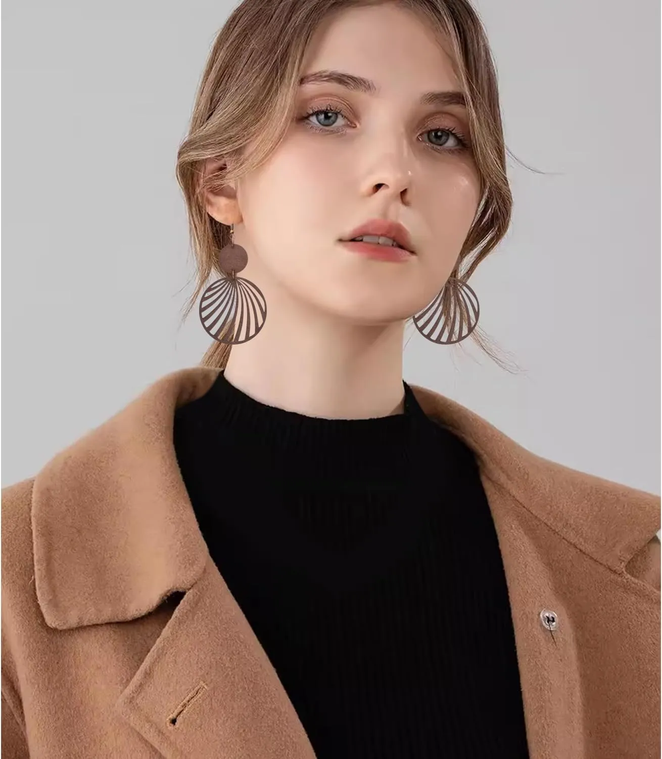 Boho Lightweight Wooden Hoop Hollow Earrings for Women Retro Natural Wood Teardrop Geometric Dangle Drop Earrings