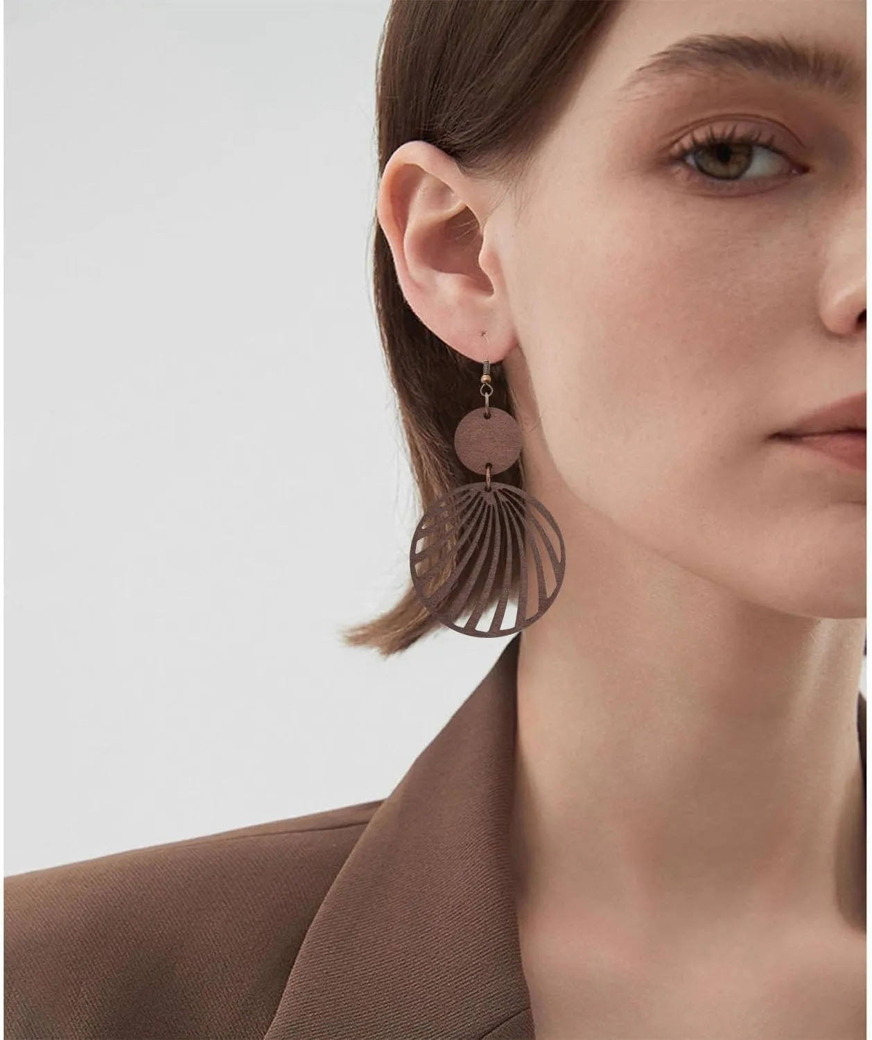 Boho Lightweight Wooden Hoop Hollow Earrings for Women Retro Natural Wood Teardrop Geometric Dangle Drop Earrings