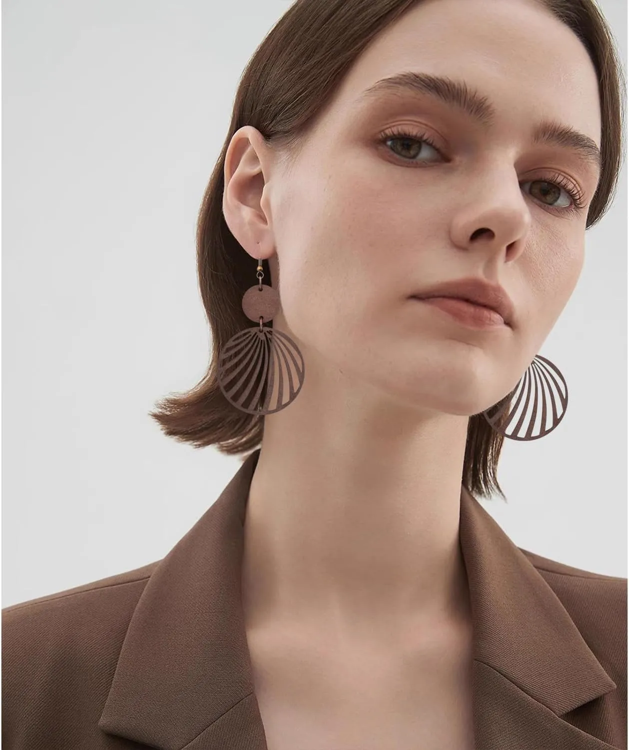 Boho Lightweight Wooden Hoop Hollow Earrings for Women Retro Natural Wood Teardrop Geometric Dangle Drop Earrings
