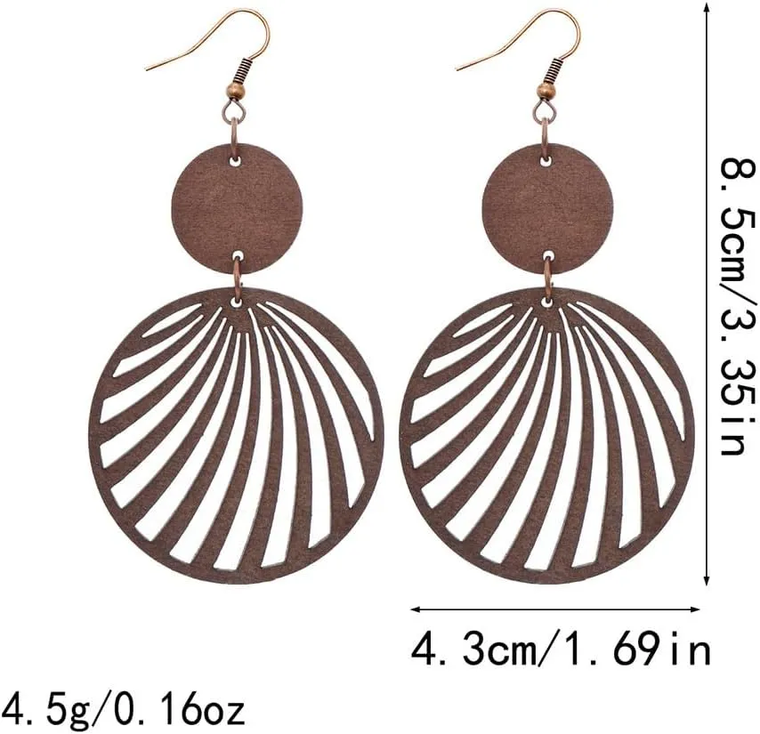 Boho Lightweight Wooden Hoop Hollow Earrings for Women Retro Natural Wood Teardrop Geometric Dangle Drop Earrings