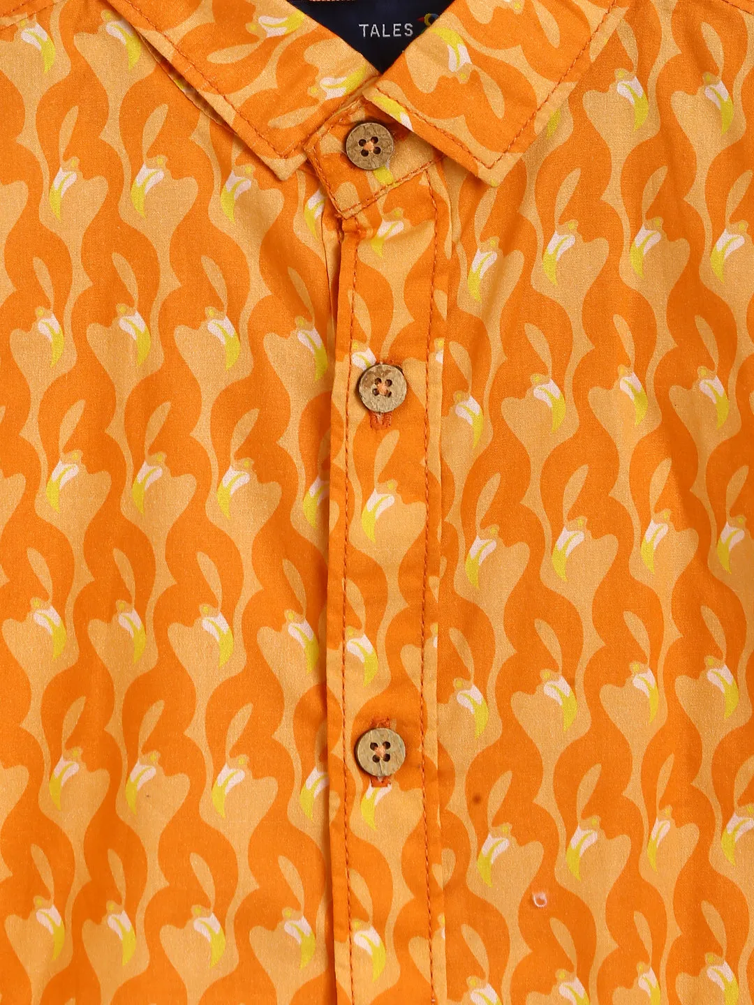 Boys Orange Overall Printed Shirt