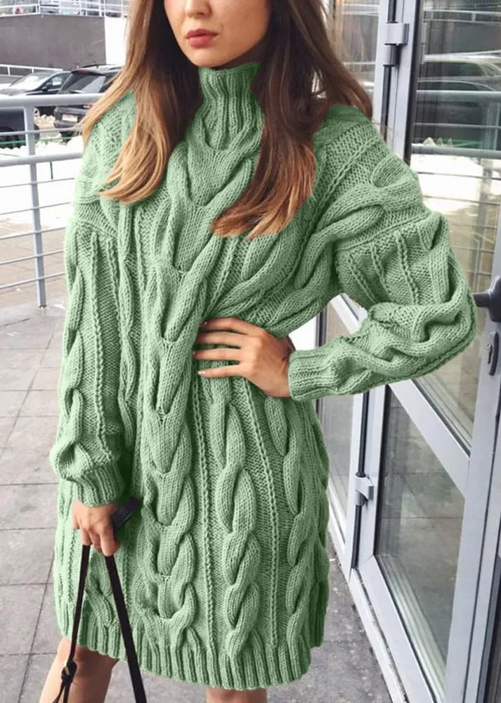 chouyatou Women's Oversized Cable Knit Midi Sweater Dress Turtleneck Long Sleeve Pullover Jumper Tops
