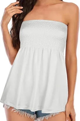 Comeon Women's Strapless Sleeveless Tube Tops Pleated Stretch Tunic Tanks Summer Blouse Cami Shirt