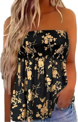 Comeon Women's Strapless Sleeveless Tube Tops Pleated Stretch Tunic Tanks Summer Blouse Cami Shirt