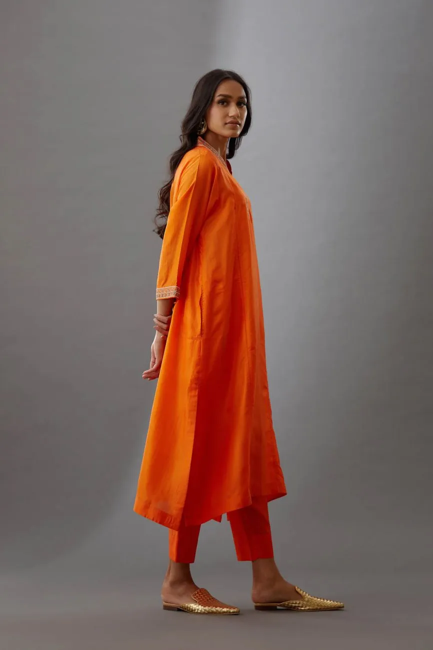Coral Hand Embroidered Tunic Set