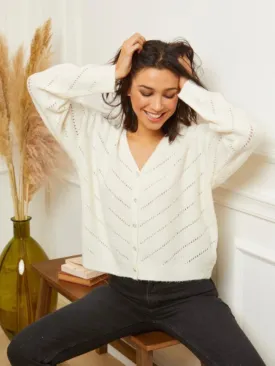 Cream Knit Cardigan with Sparkling Diamente Buttons