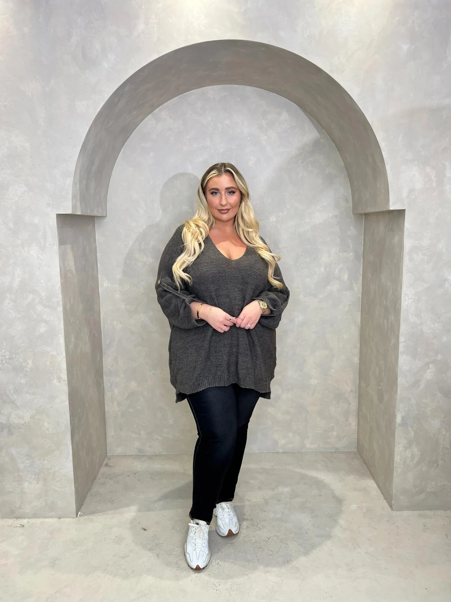 Curve V Neck Knitted Jumper