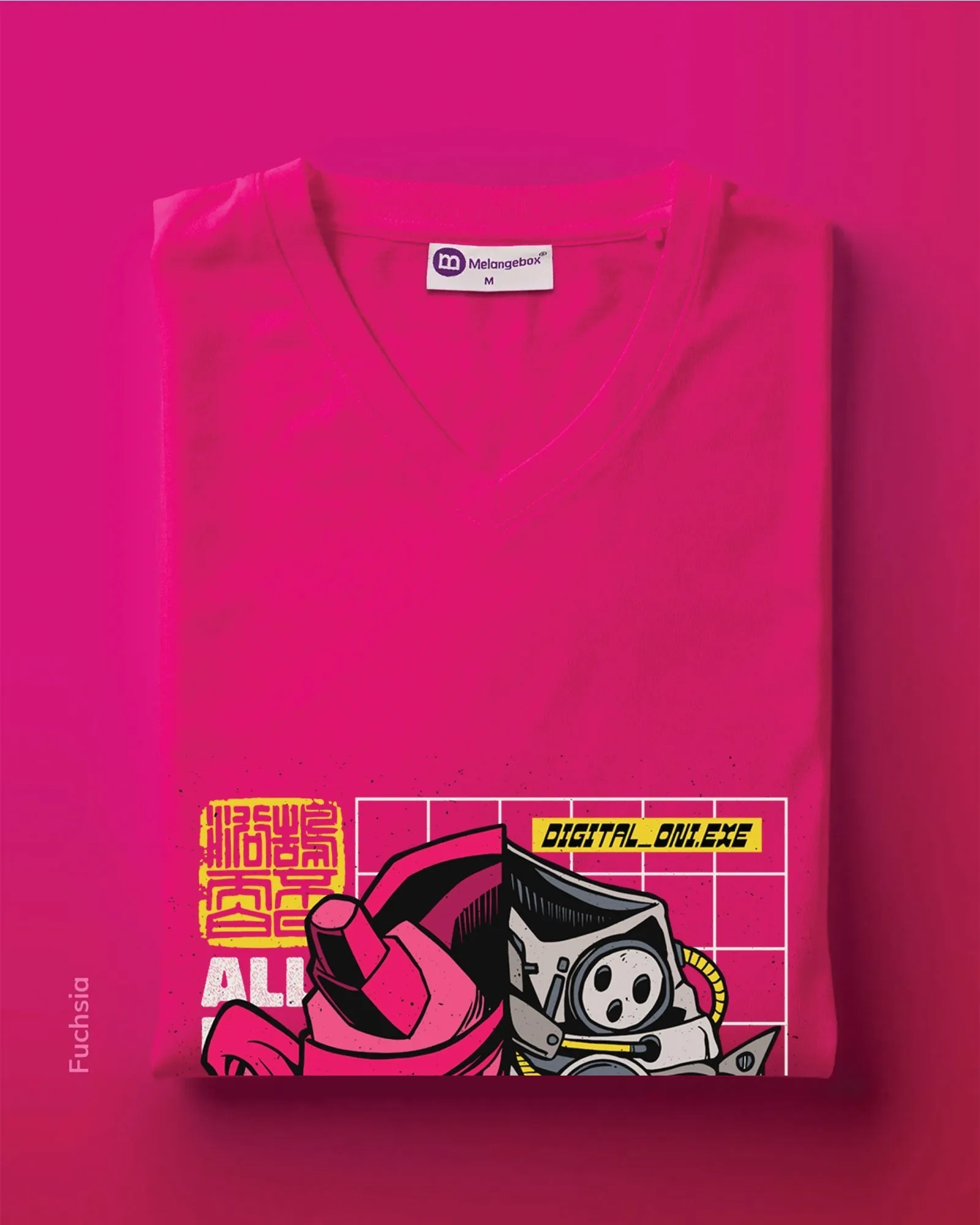 Cyber Monster V Neck: Fuchsia