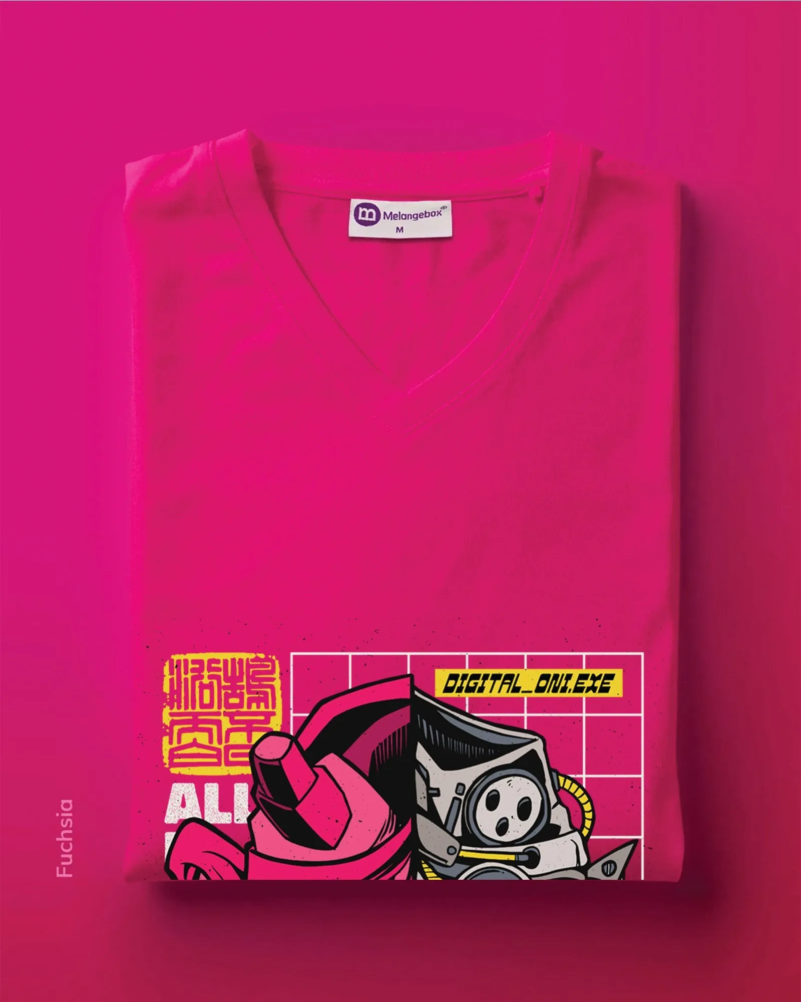 Cyber Monster V Neck: Fuchsia