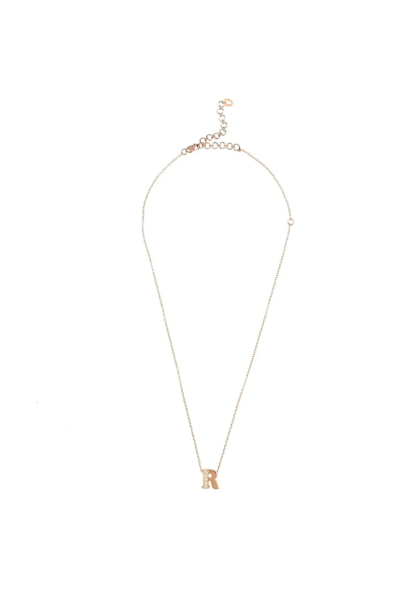 Diamond Initial Letter Pendant Necklace Rose Gold R