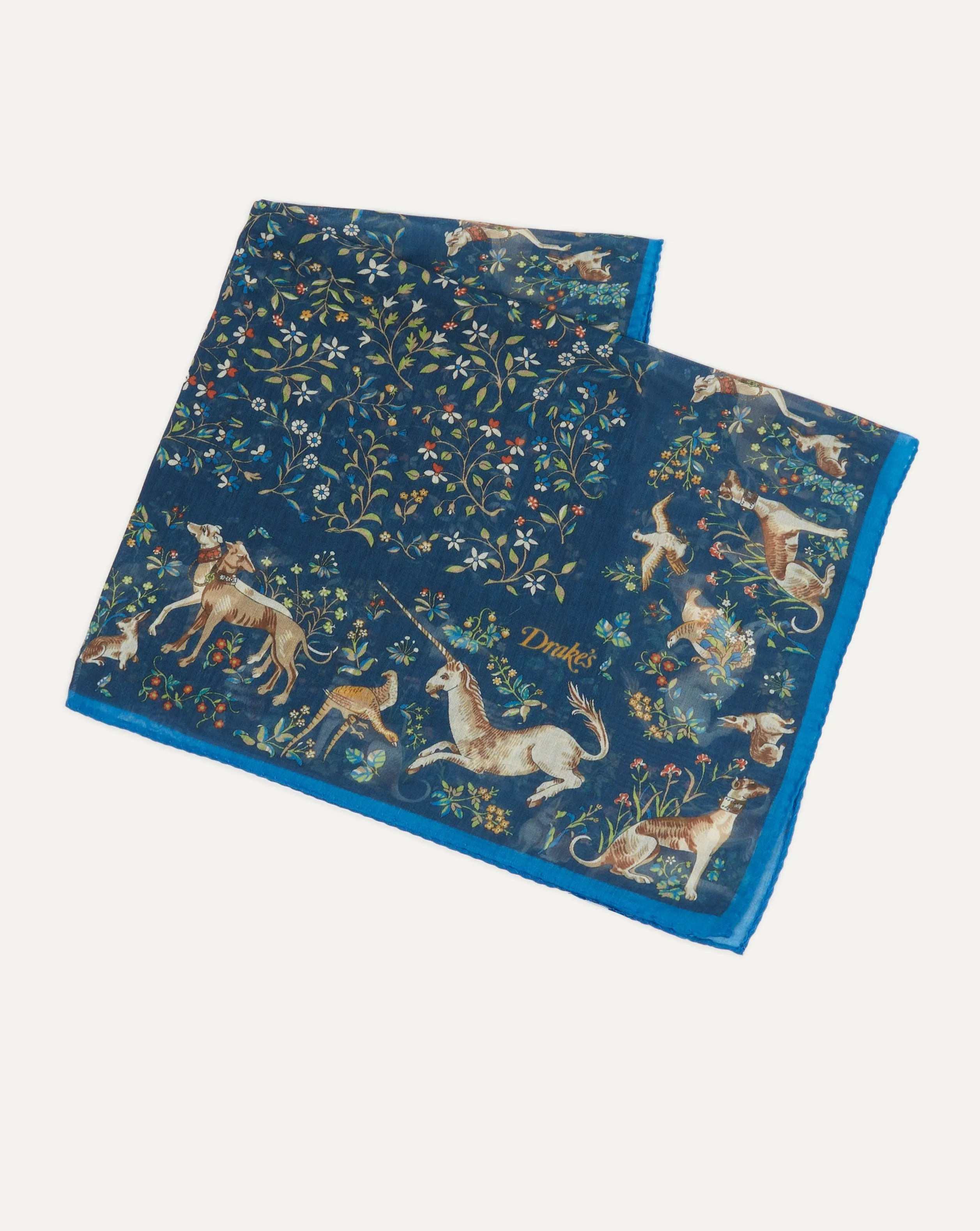 Drake's Unicorn Garden Pocket Square / Blue & Navy
