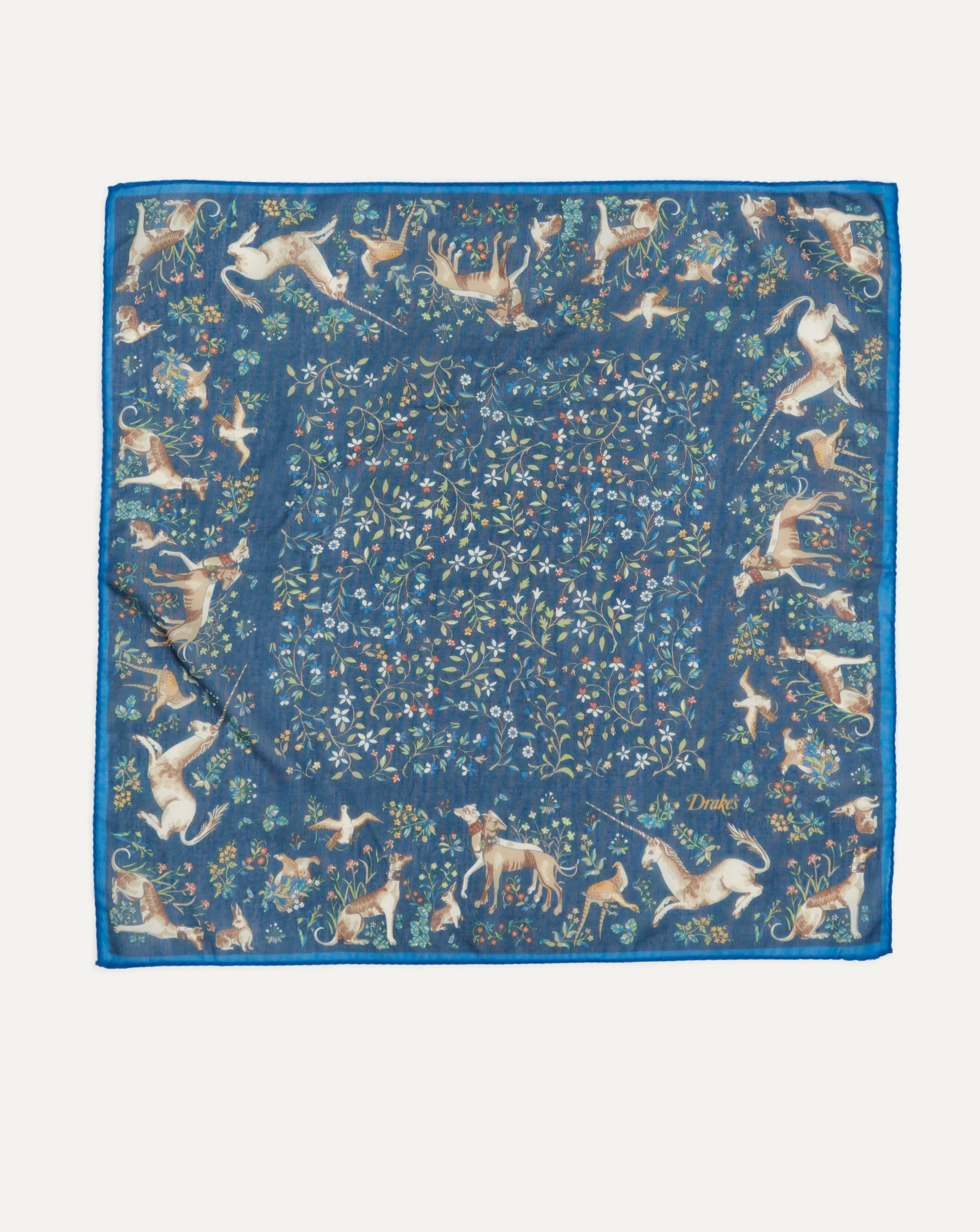 Drake's Unicorn Garden Pocket Square / Blue & Navy