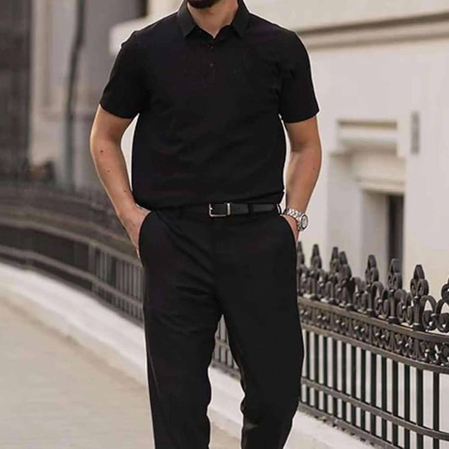 Elavure - The Prestigio Polo Shirt, Men's Short Sleeve Solid Stretch Cotton Pique Polo Shirt Quick Dry Casual Workout