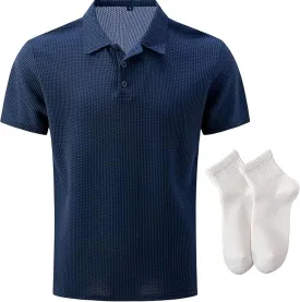 Elavure - The Prestigio Polo Shirt, Men's Short Sleeve Solid Stretch Cotton Pique Polo Shirt Quick Dry Casual Workout