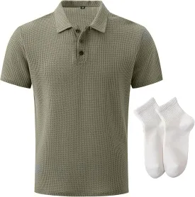 Elavure - The Prestigio Polo Shirt, Men's Short Sleeve Solid Stretch Cotton Pique Polo Shirt Quick Dry Casual Workout