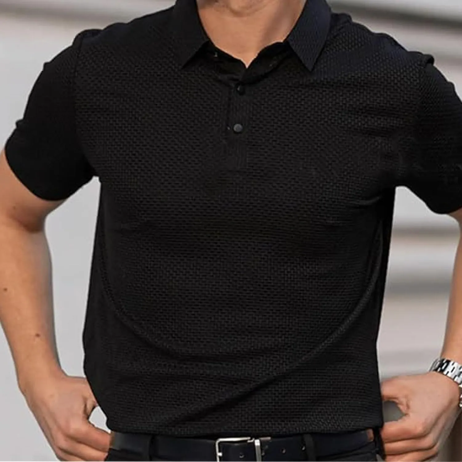 Elavure - The Prestigio Polo Shirt, Men's Short Sleeve Solid Stretch Cotton Pique Polo Shirt Quick Dry Casual Workout