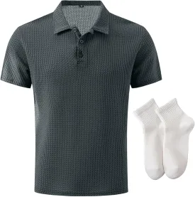 Elavure - The Prestigio Polo Shirt, Men's Short Sleeve Solid Stretch Cotton Pique Polo Shirt Quick Dry Casual Workout