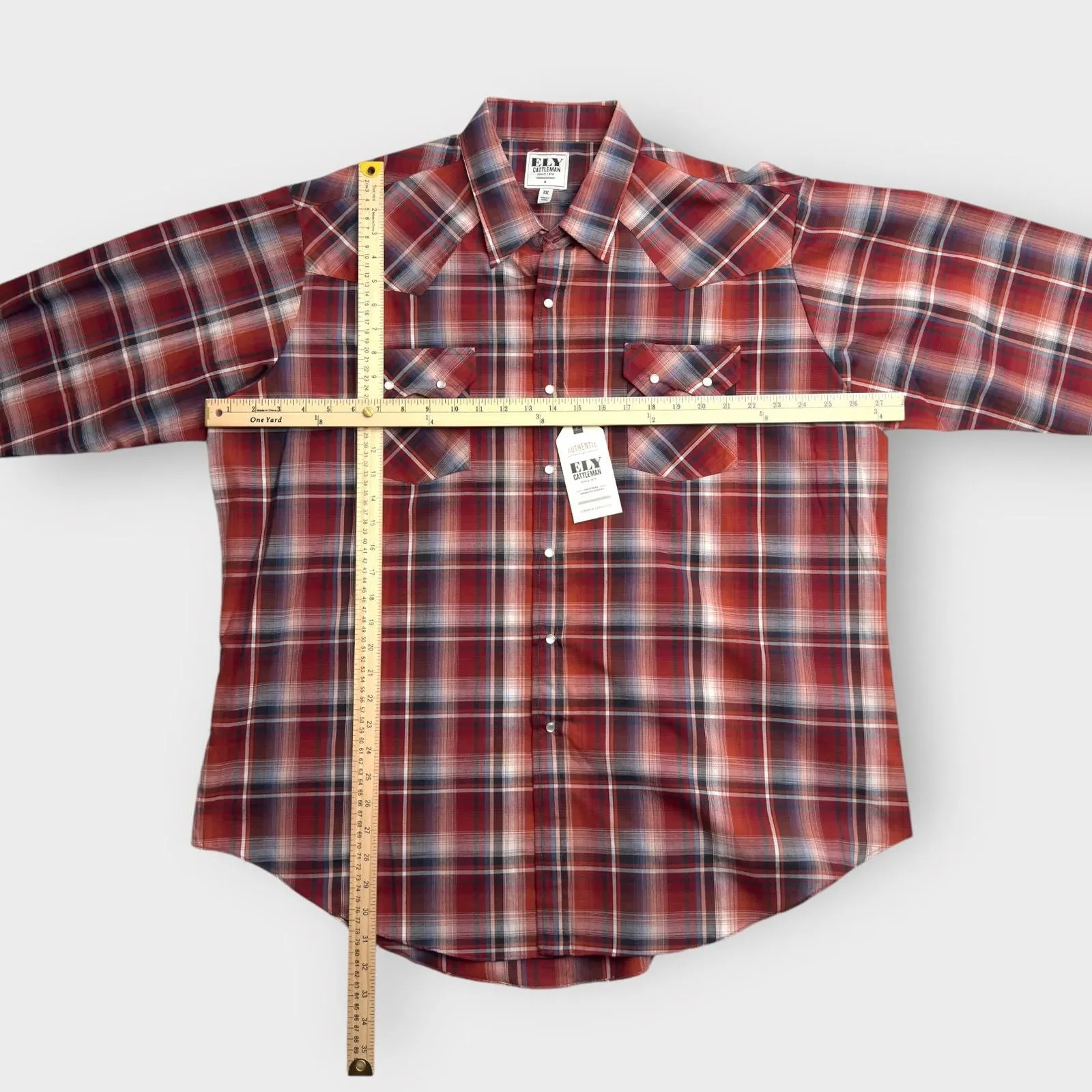 Ely Cattleman Mens Western Snap Shirt | XXL | Red Plaid | Pearl Snap Buttons | NWT