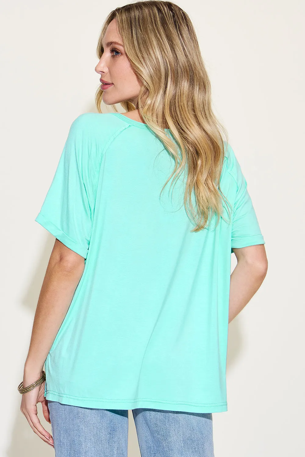 Explore More Collection - Basic Bae Full Size Bamboo Slit V-Neck Short Sleeve T-Shirt