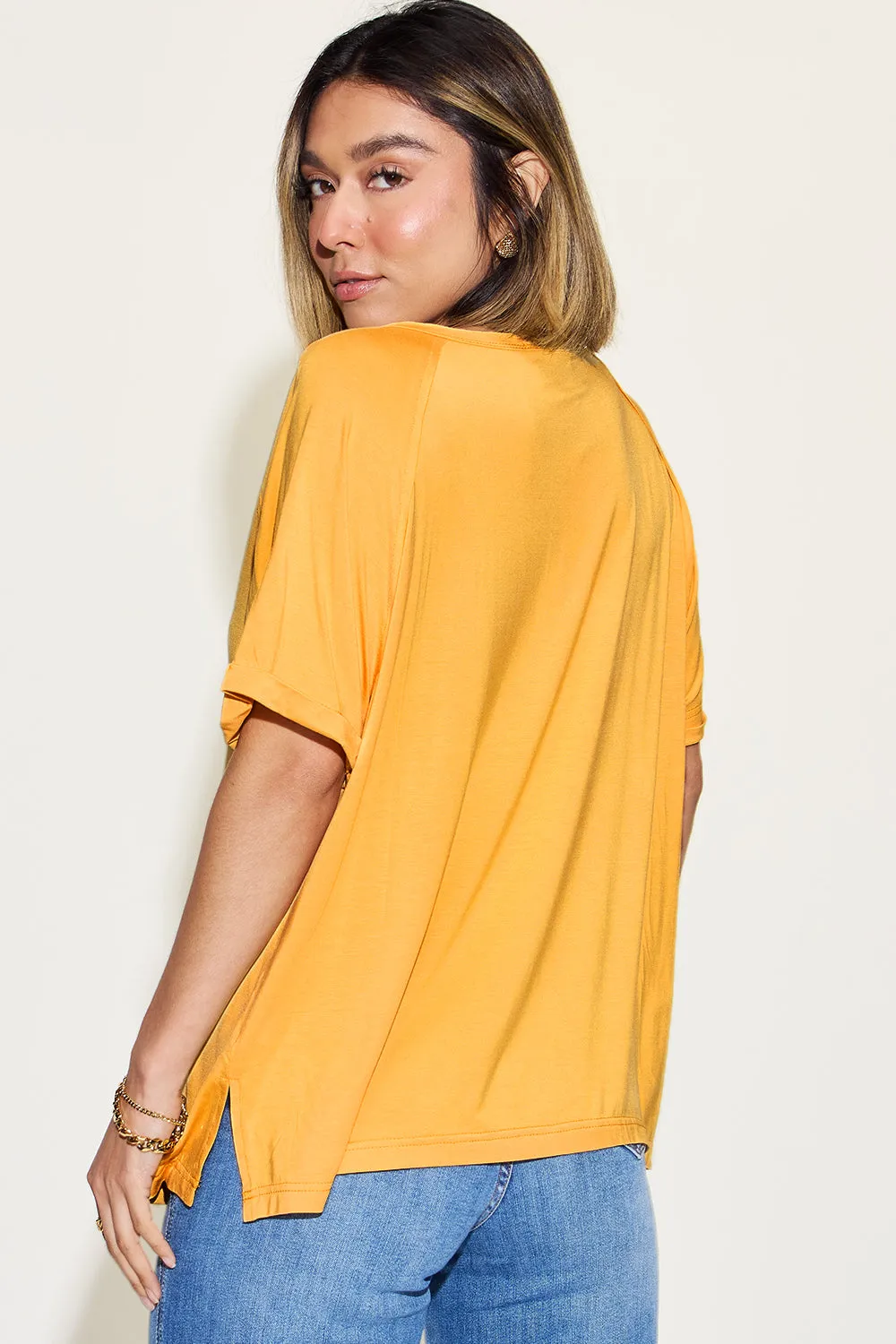 Explore More Collection - Basic Bae Full Size Bamboo Slit V-Neck Short Sleeve T-Shirt