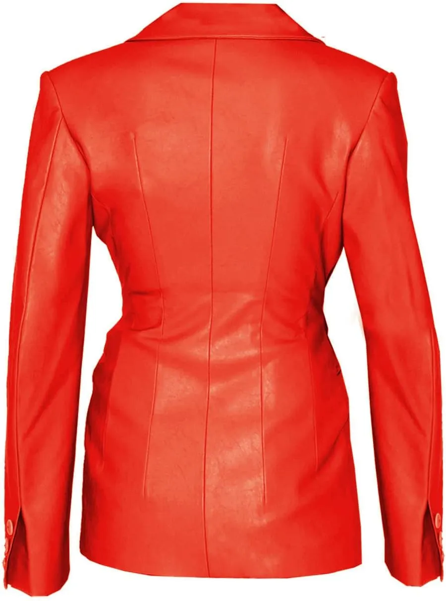 Fantus Grey, Black, Red, and Tan Blazer Coat Genuine Leather Jacket for Women Coat Style Slim Fit