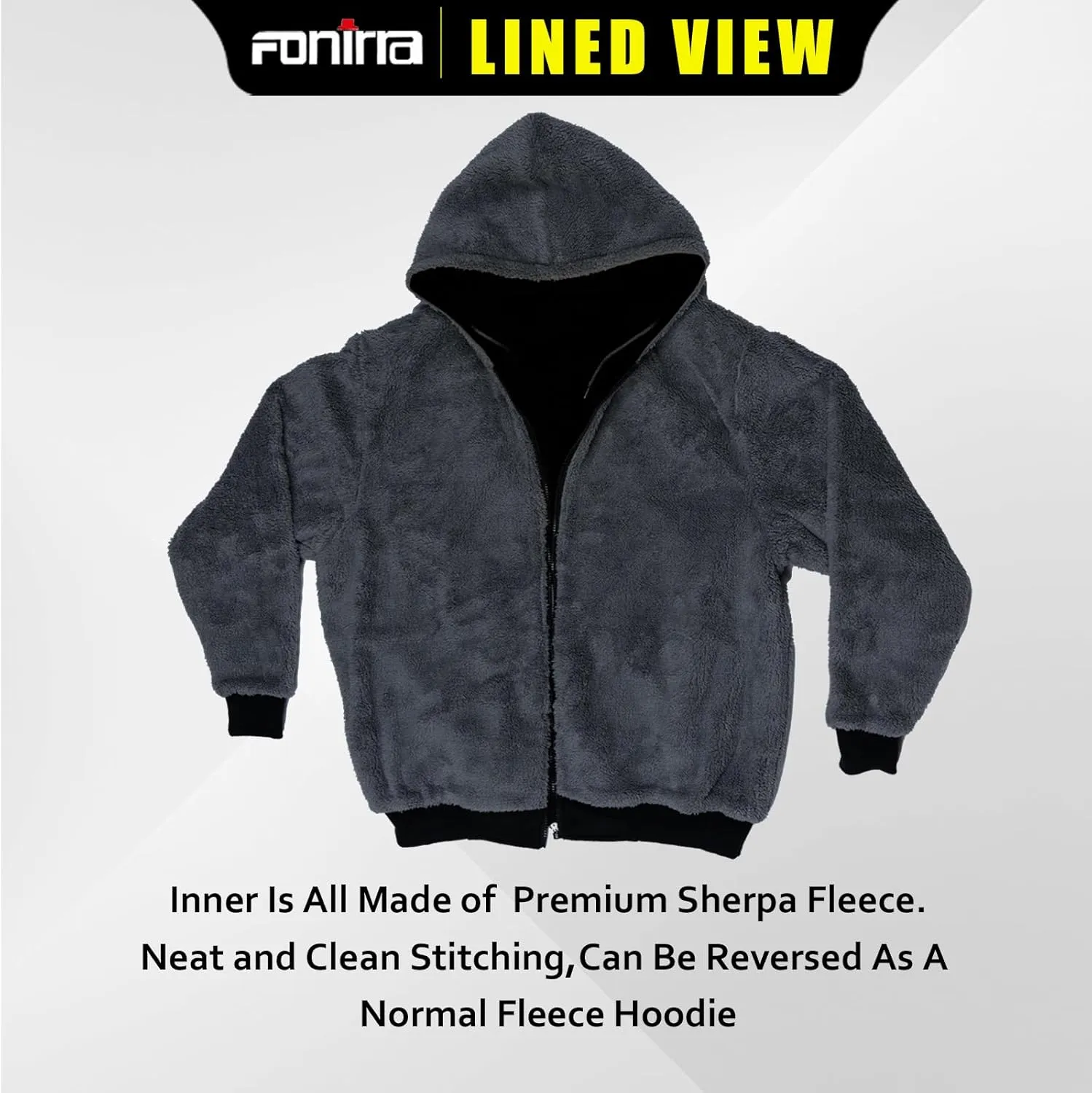 FONIRRA Men's High Visibility Safety ANSI Class 3 Lined Fleece Hoodie Sweatshirt with Black Bottom Jumper Workwear for Men(Black,M)