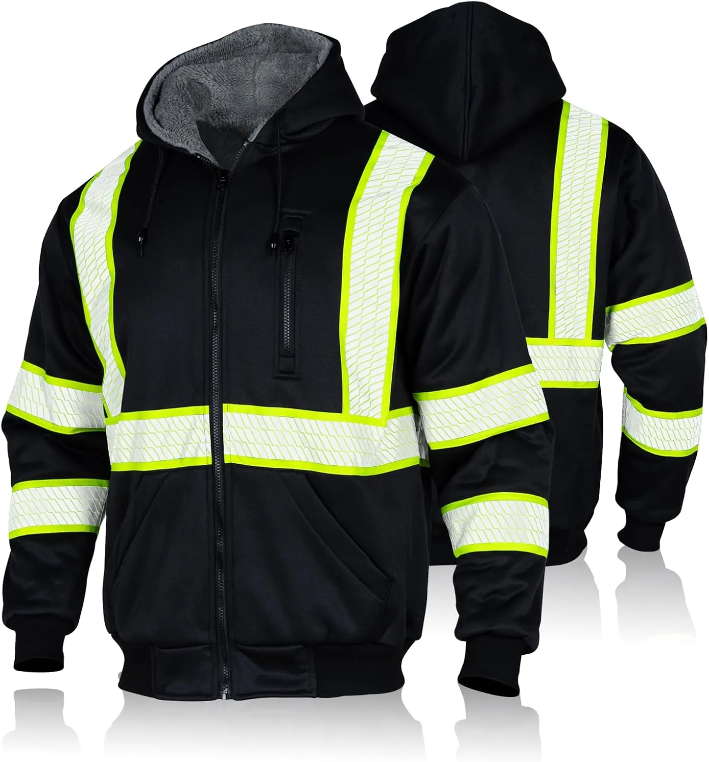FONIRRA Men's High Visibility Safety ANSI Class 3 Lined Fleece Hoodie Sweatshirt with Black Bottom Jumper Workwear for Men(Black,M)