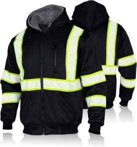FONIRRA Men's High Visibility Safety ANSI Class 3 Lined Fleece Hoodie Sweatshirt with Black Bottom Jumper Workwear for Men(Black,M)