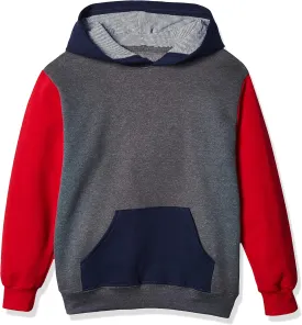 Fruit of the Loom Boys' Fleece Hoodie Sweatshirt, Charcoal Heather/True RED/Ghost Times Square Navy Stripe, X-Large