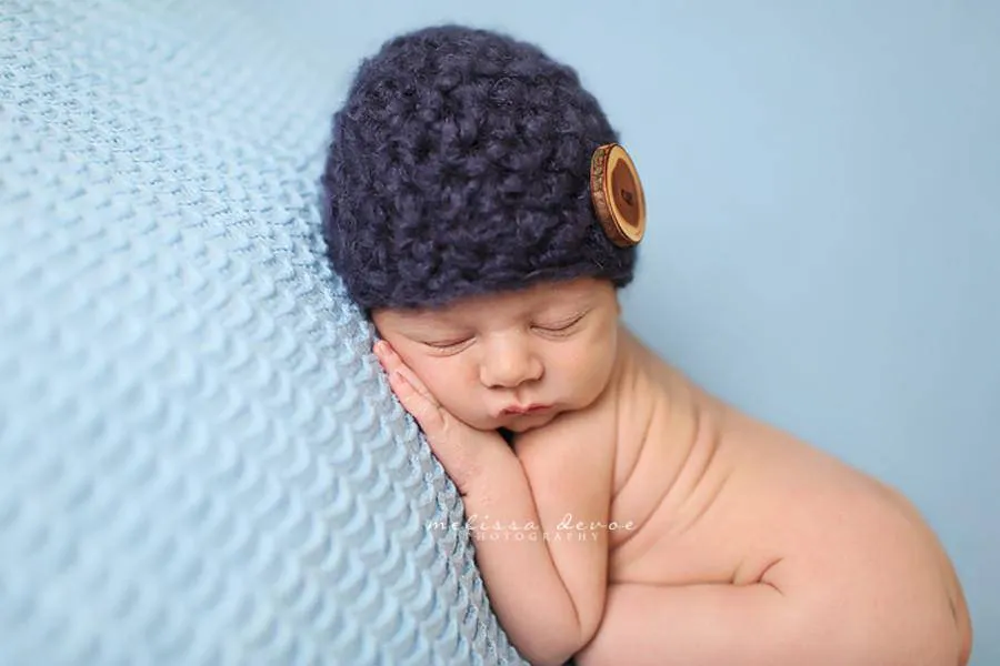 Fuzzy Blue Newborn Button Hat