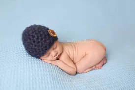 Fuzzy Blue Newborn Button Hat