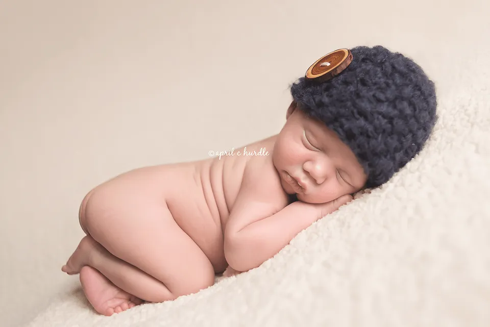 Fuzzy Blue Newborn Button Hat