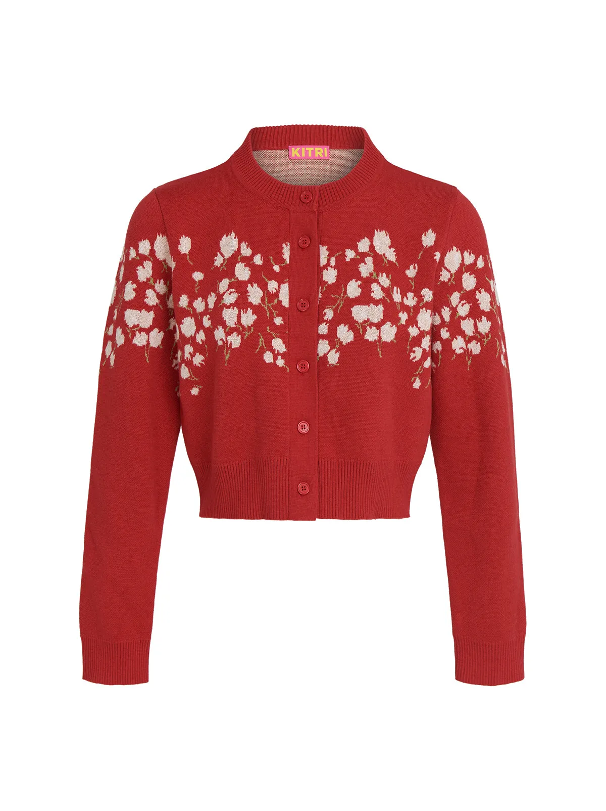 Ginnie Red Floral Knit Cardigan