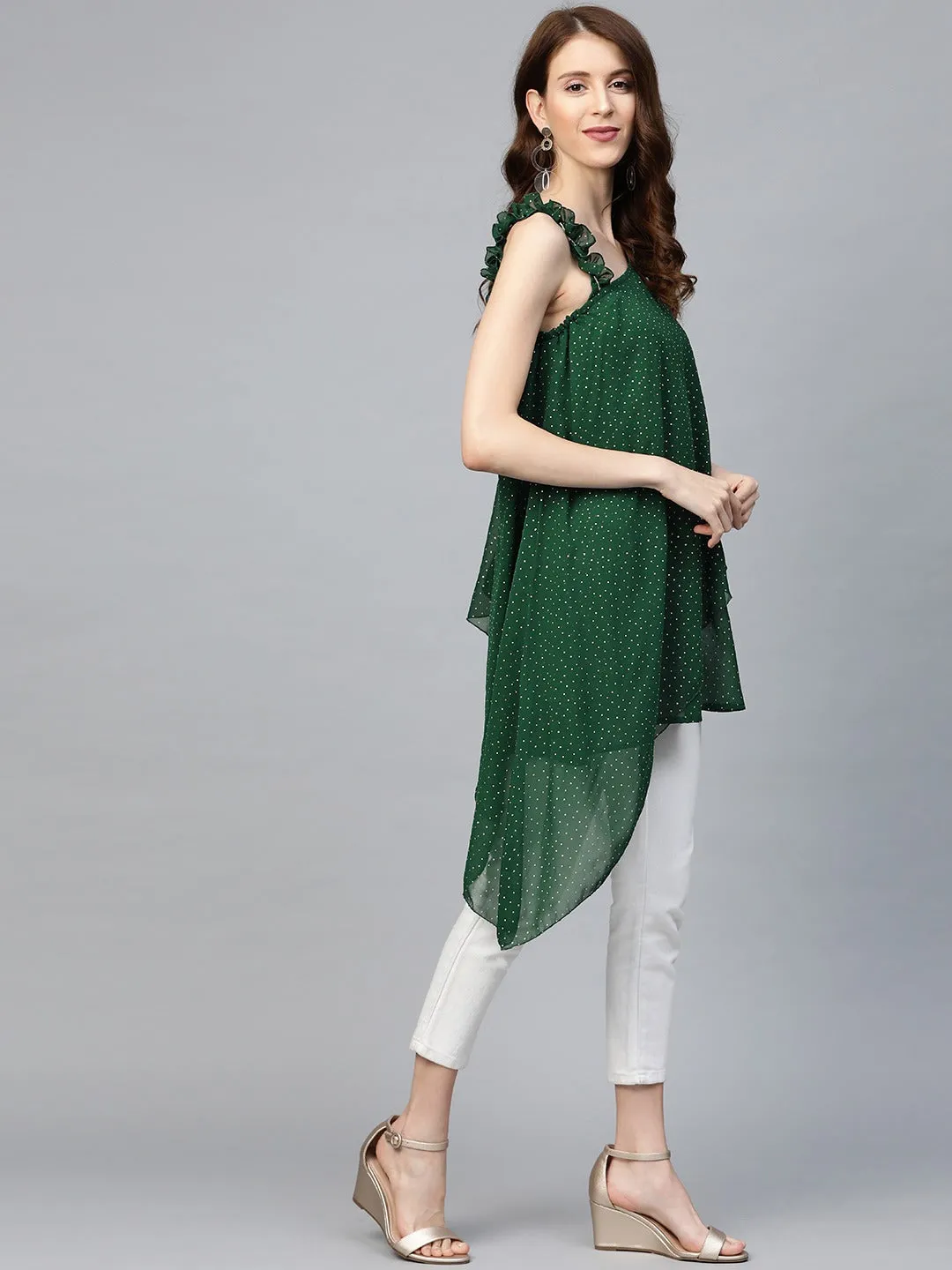 Green Printed One Shoulder Tunic