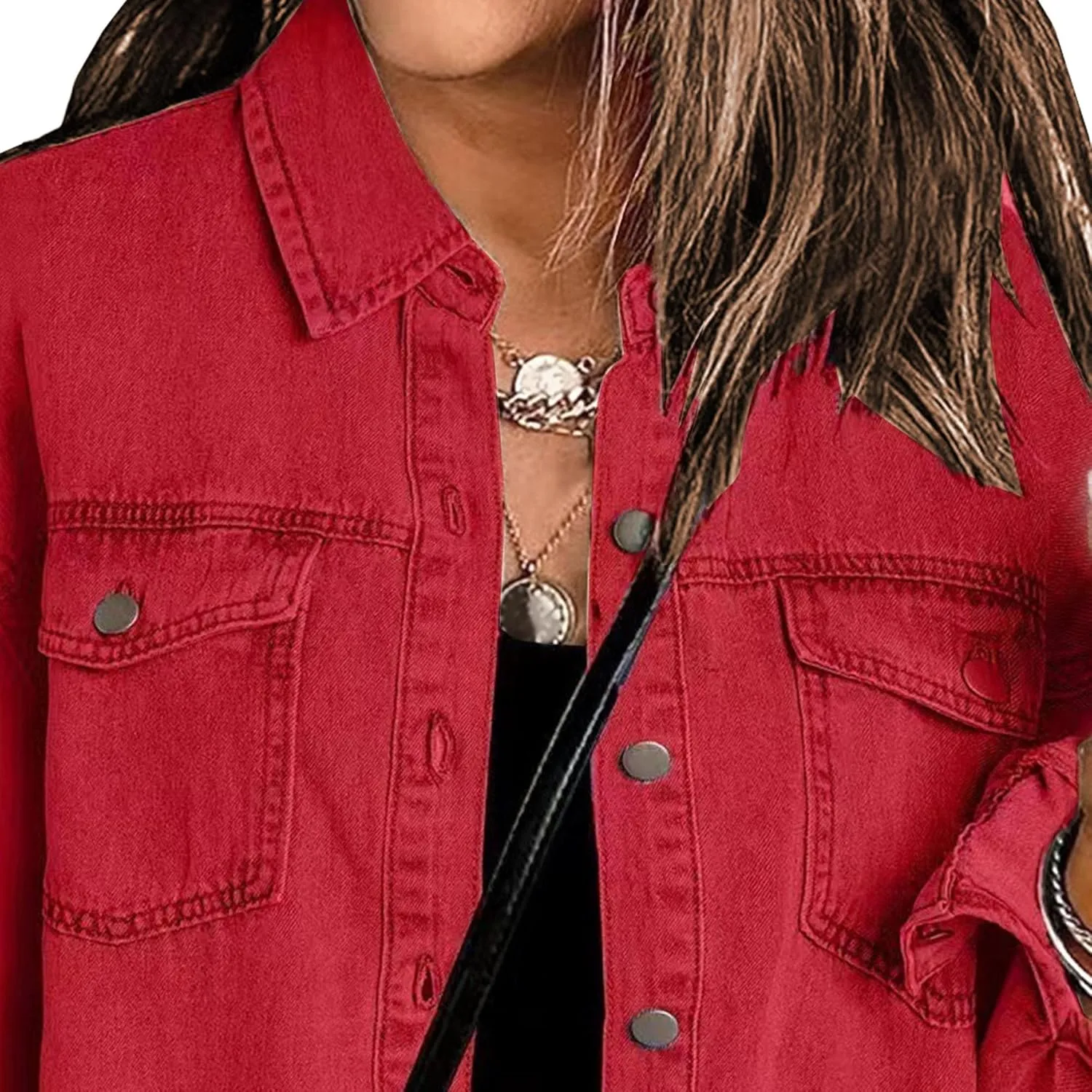 Jean Jacket For Women Slim Fit Denim Jacket Retro Loose Lapel Long Sleeve Button Washed Street Trend Frayed Hem Coat