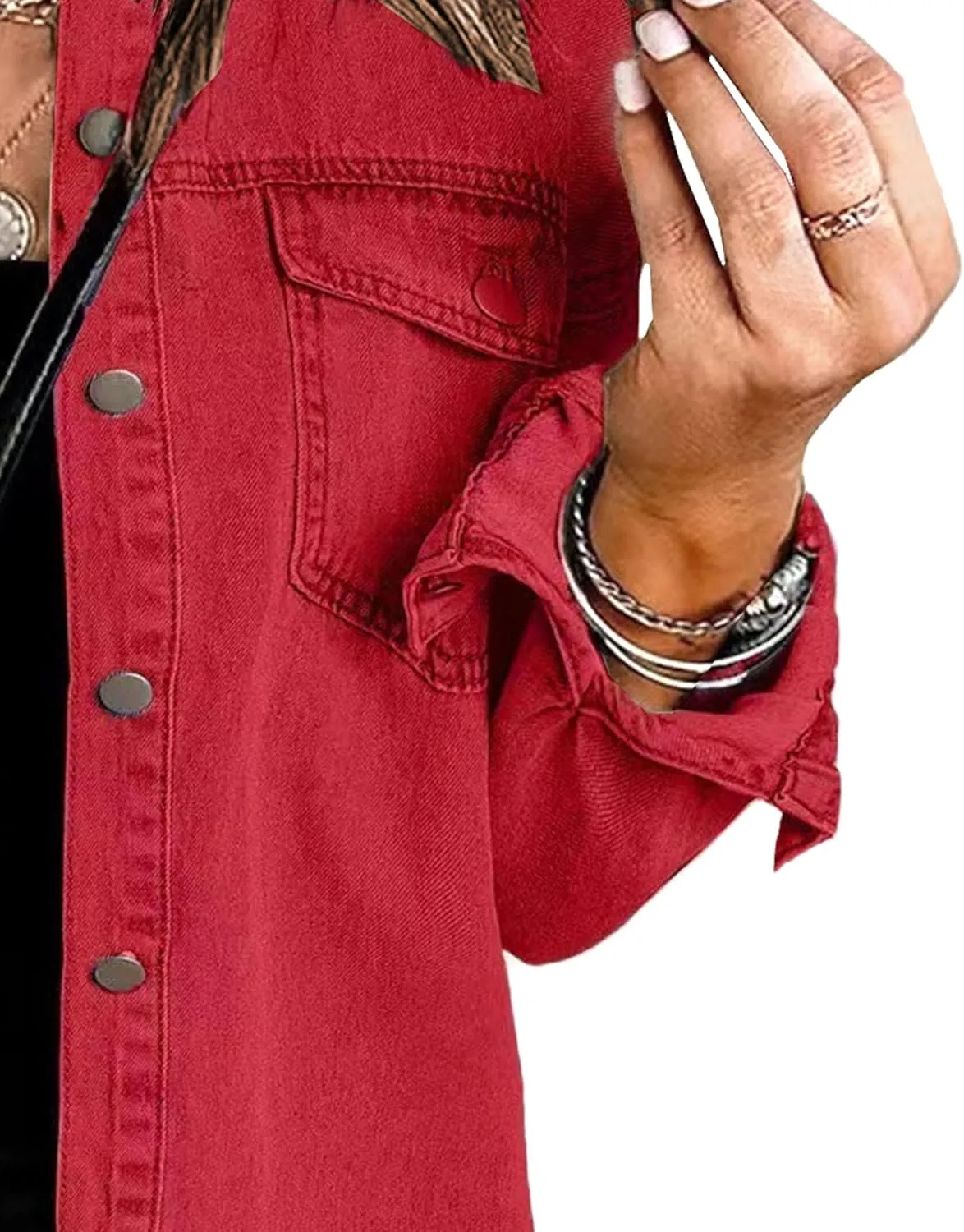 Jean Jacket For Women Slim Fit Denim Jacket Retro Loose Lapel Long Sleeve Button Washed Street Trend Frayed Hem Coat