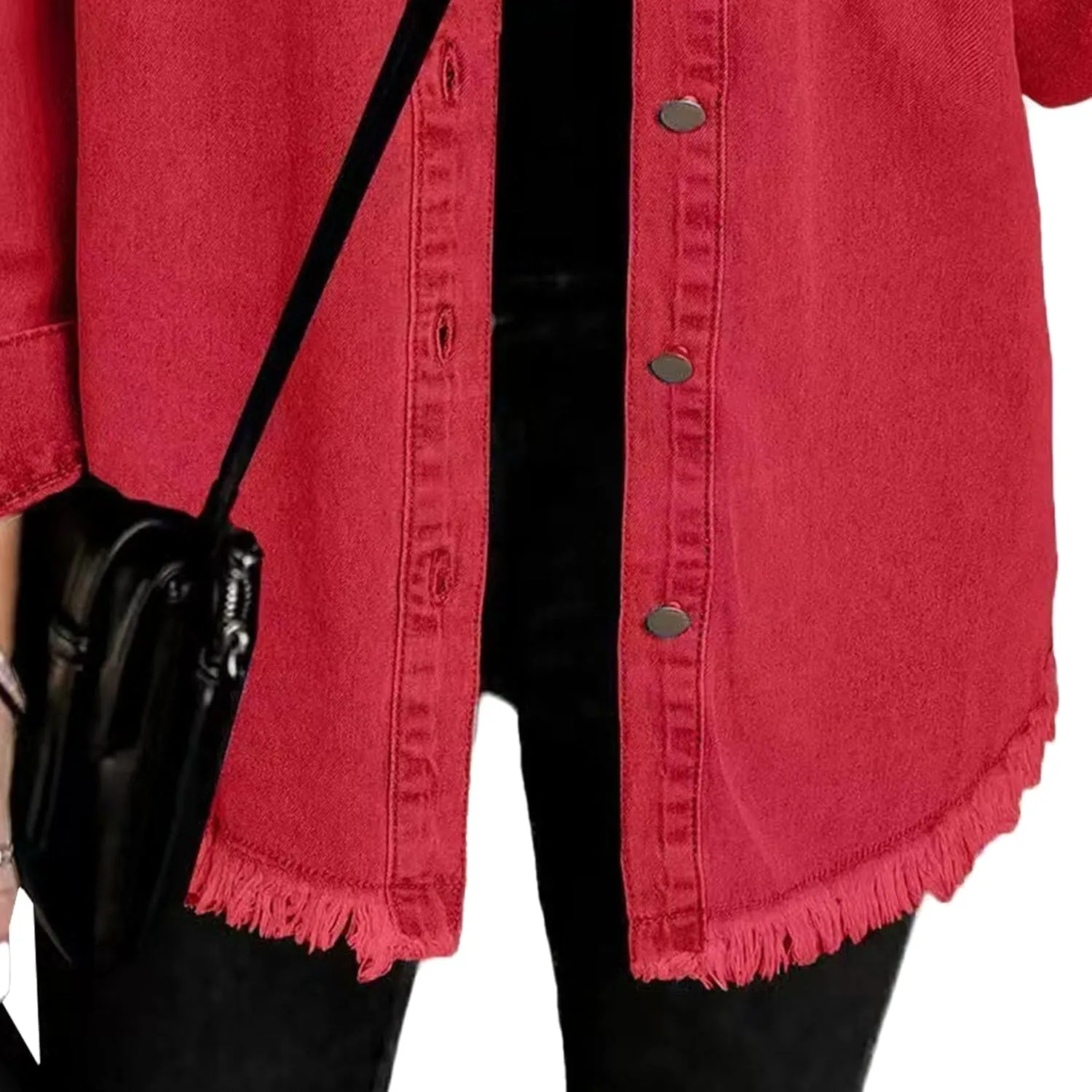 Jean Jacket For Women Slim Fit Denim Jacket Retro Loose Lapel Long Sleeve Button Washed Street Trend Frayed Hem Coat