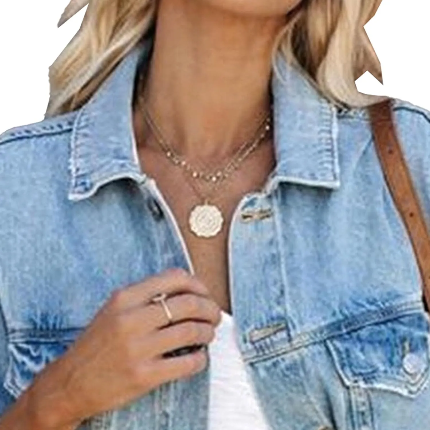 Jean Jacket For Women Trendy Lapel Slim Fit Long Sleeve Jean Coat Washed Raw Edge Cropped Loose Casual Denim Jacket