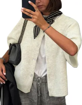KMBANGI Women Knitted Cropped Blouse Short Sleeve Button Knit Shirt Crop Cardigan Y2k Open Front Knitwear Tops Dressy